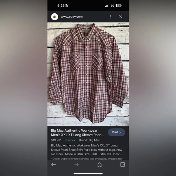 Vintage Big Mac Authentic Workwear Men’s XL Long Sleeve Pearl Snap Shirt Plaid - Picture 7 of 7